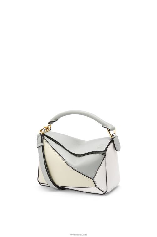 gris ceniza/verde marmol bolso puzzle pequeño de piel de becerro clásica Loewe R8J8Z516 mujer