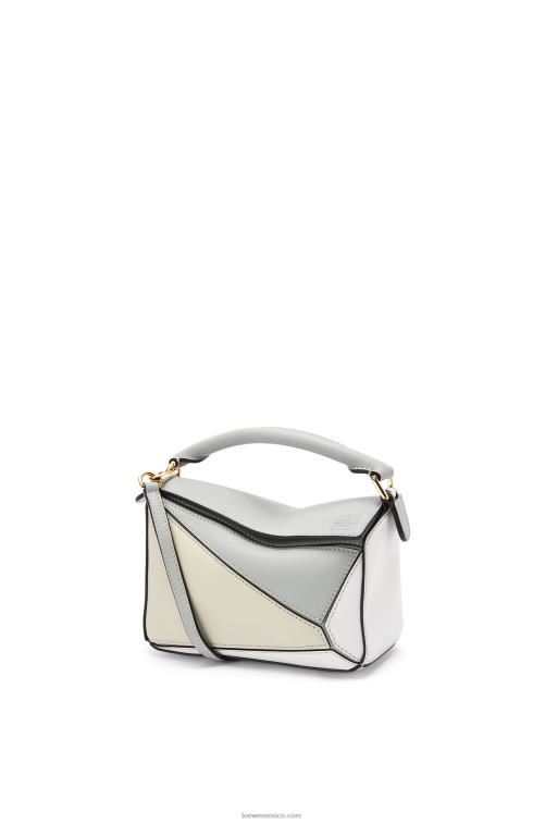gris ceniza/verde marmol minibolso puzzle de piel de becerro clásica Loewe R8J8Z288 mujer