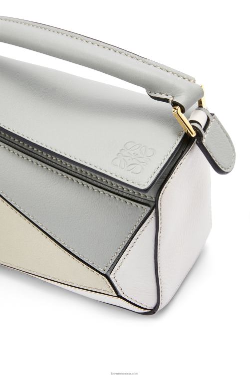 gris ceniza/verde marmol minibolso puzzle de piel de becerro clásica Loewe R8J8Z288 mujer