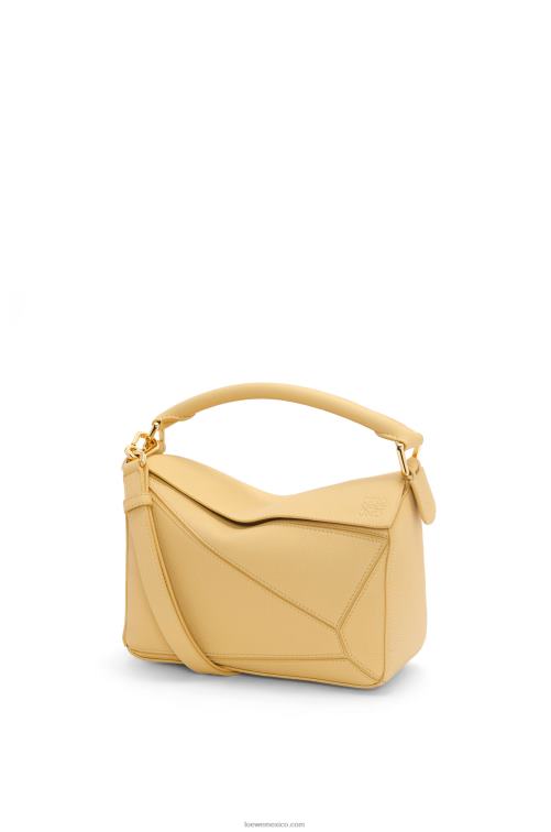 mantequilla oscura bolso puzzle pequeño de suave piel de becerro granulada Loewe R8J8Z393 mujer