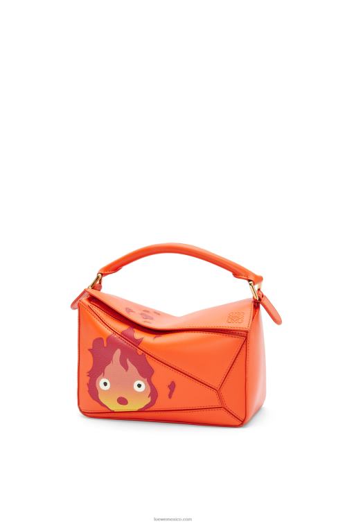 naranja Bolso puzzle calcifer pequeño de piel de becerro satinada Loewe R8J8Z441 mujer