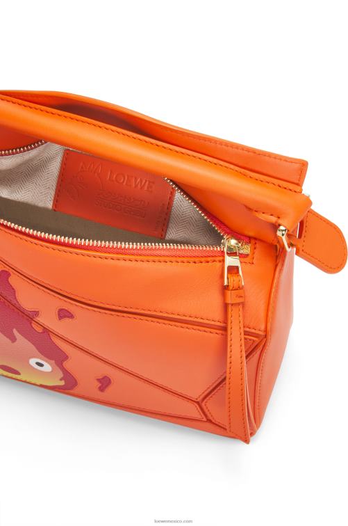 naranja Bolso puzzle calcifer pequeño de piel de becerro satinada Loewe R8J8Z441 mujer