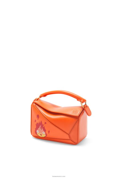 naranja Minibolso calcifer puzzle de piel de becerro satinada Loewe R8J8Z261 mujer