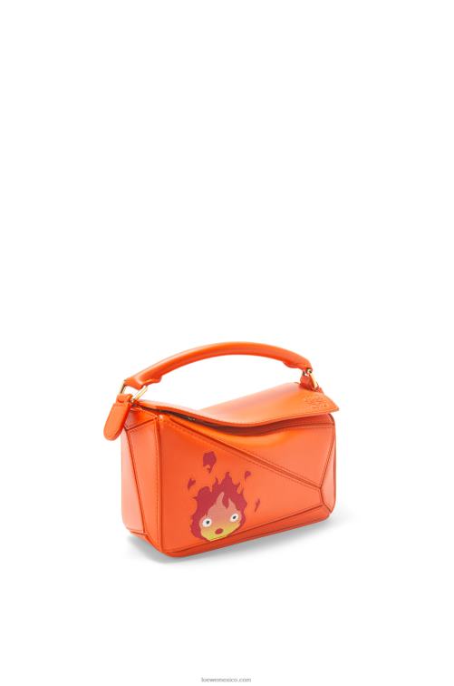 naranja Minibolso calcifer puzzle de piel de becerro satinada Loewe R8J8Z261 mujer