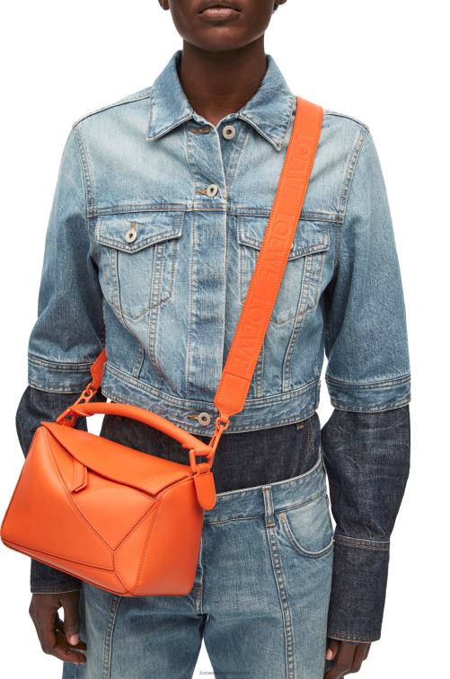 naranja bolso puzzle pequeño de piel de becerro satinada Loewe R8J8Z491 mujer