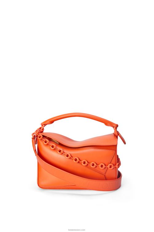naranja bolso puzzle pequeño de piel de becerro satinada Loewe R8J8Z491 mujer