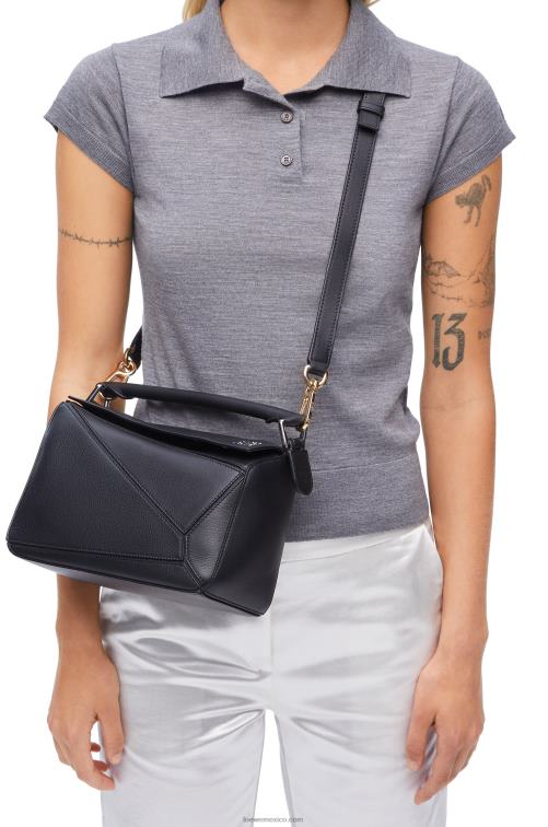 negro bolso puzzle pequeño de piel de becerro clásica Loewe R8J8Z478 mujer