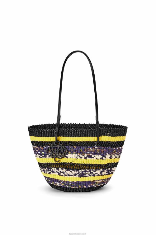 amarillo negro bolso tote basket de hierba elefante y piel de becerro Loewe R8J8Z96 mujer