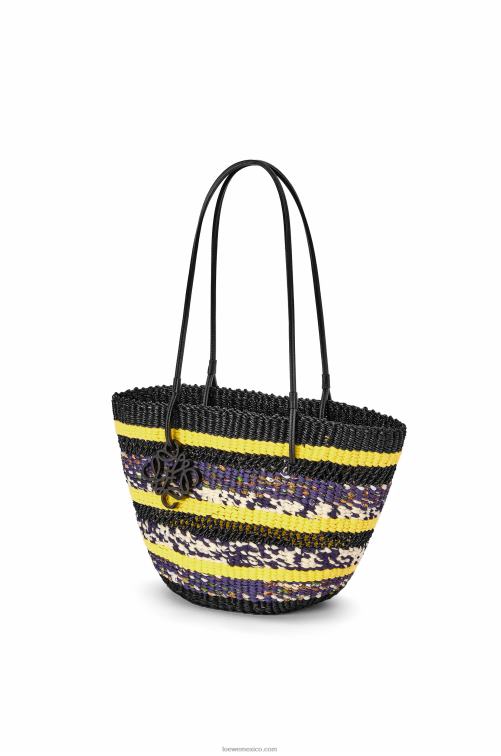 amarillo negro bolso tote basket de hierba elefante y piel de becerro Loewe R8J8Z96 mujer