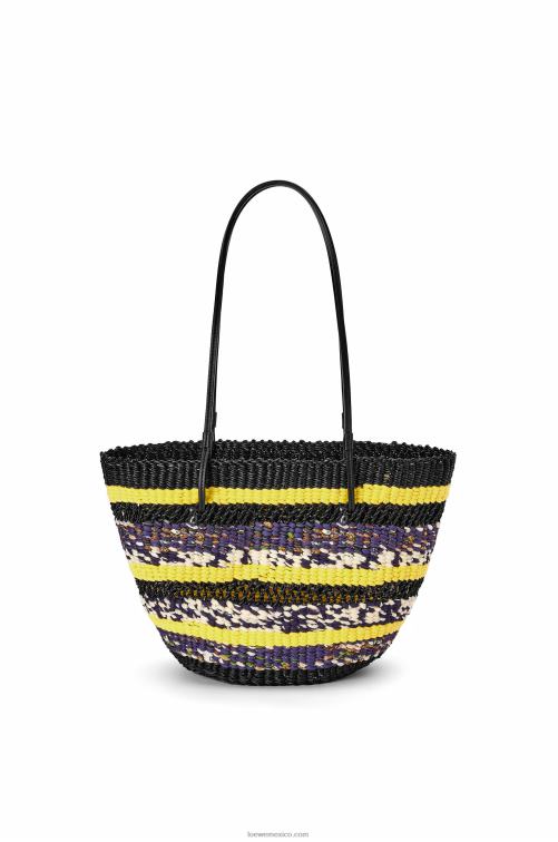 amarillo negro bolso tote basket de hierba elefante y piel de becerro Loewe R8J8Z96 mujer