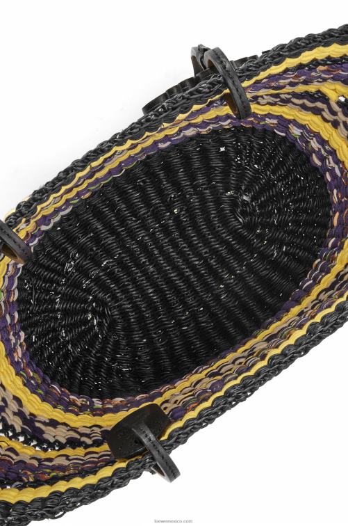 amarillo negro bolso tote basket de hierba elefante y piel de becerro Loewe R8J8Z96 mujer
