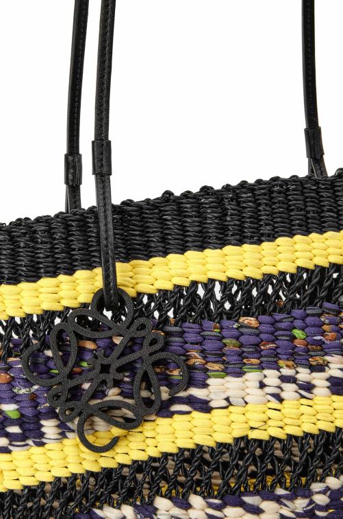 amarillo negro bolso tote basket de hierba elefante y piel de becerro Loewe R8J8Z96 mujer