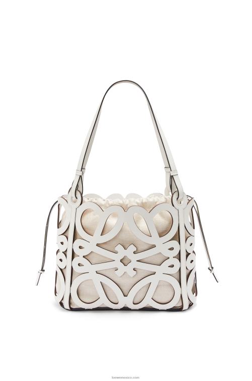 blanco suave bolso tote pequeño con anagrama recortado de piel de becerro box Loewe R8J8Z187 mujer
