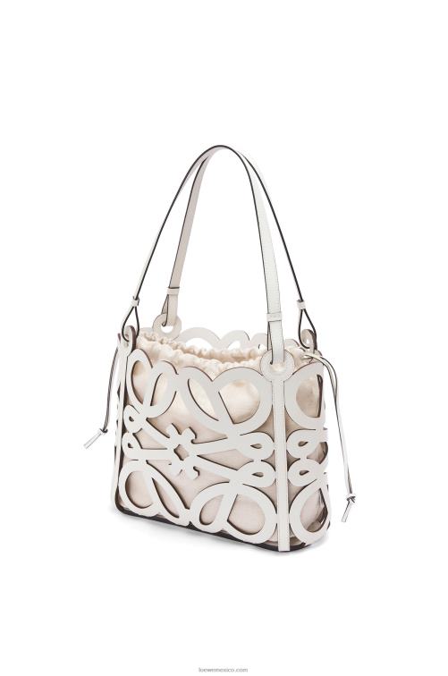 blanco suave bolso tote pequeño con anagrama recortado de piel de becerro box Loewe R8J8Z187 mujer