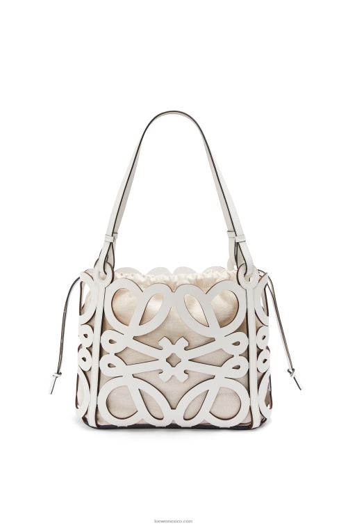 blanco suave bolso tote pequeño con anagrama recortado de piel de becerro box Loewe R8J8Z187 mujer