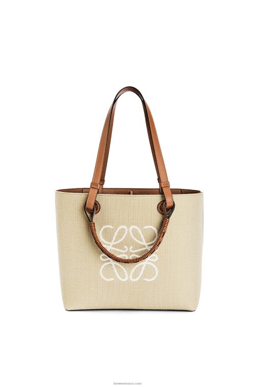 crudo/bronceado bolso shopper pequeño con anagrama de jacquard y piel de becerro Loewe R8J8Z121 mujer