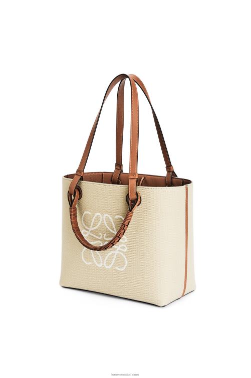 crudo/bronceado bolso shopper pequeño con anagrama de jacquard y piel de becerro Loewe R8J8Z121 mujer