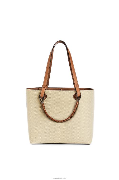 crudo/bronceado bolso shopper pequeño con anagrama de jacquard y piel de becerro Loewe R8J8Z121 mujer