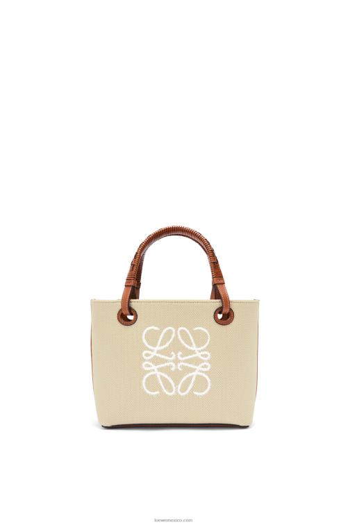 crudo/bronceado bolso tote mini anagrama de jacquard y piel de becerro Loewe R8J8Z128 mujer