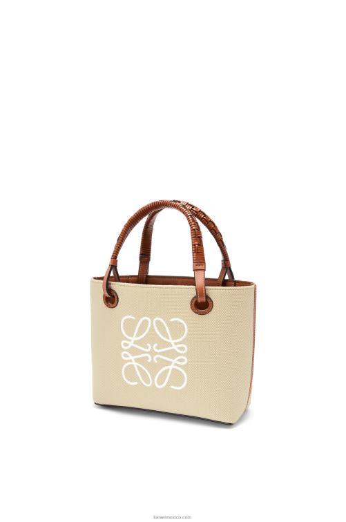 crudo/bronceado bolso tote mini anagrama de jacquard y piel de becerro Loewe R8J8Z128 mujer