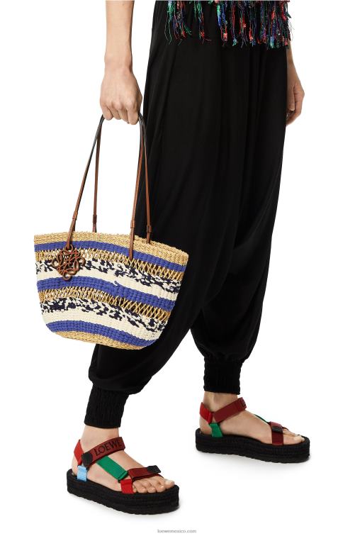 natural/azul bolso tote basket de hierba elefante y piel de becerro Loewe R8J8Z95 mujer