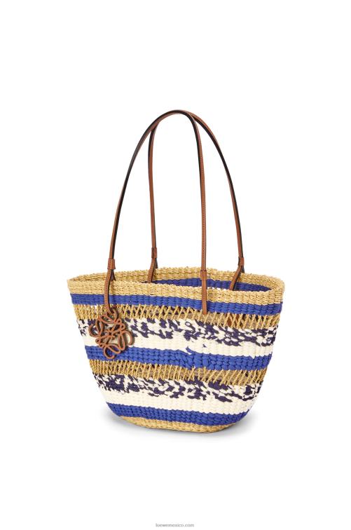 natural/azul bolso tote basket de hierba elefante y piel de becerro Loewe R8J8Z95 mujer