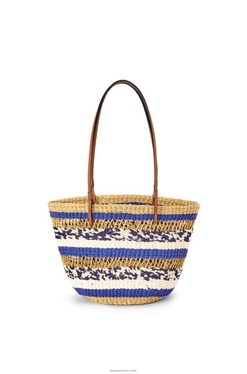 natural/azul bolso tote basket de hierba elefante y piel de becerro Loewe R8J8Z95 mujer