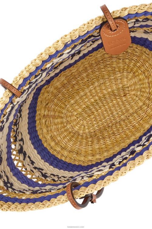 natural/azul bolso tote basket de hierba elefante y piel de becerro Loewe R8J8Z95 mujer