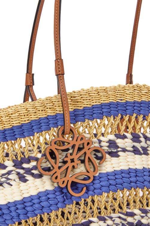 natural/azul bolso tote basket de hierba elefante y piel de becerro Loewe R8J8Z95 mujer