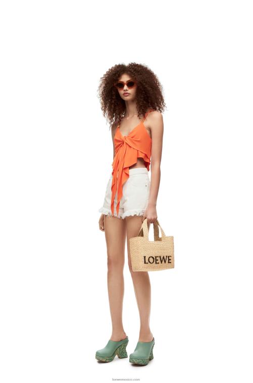 natural bolso tote con letra pequeña en rafia Loewe R8J8Z33 mujer