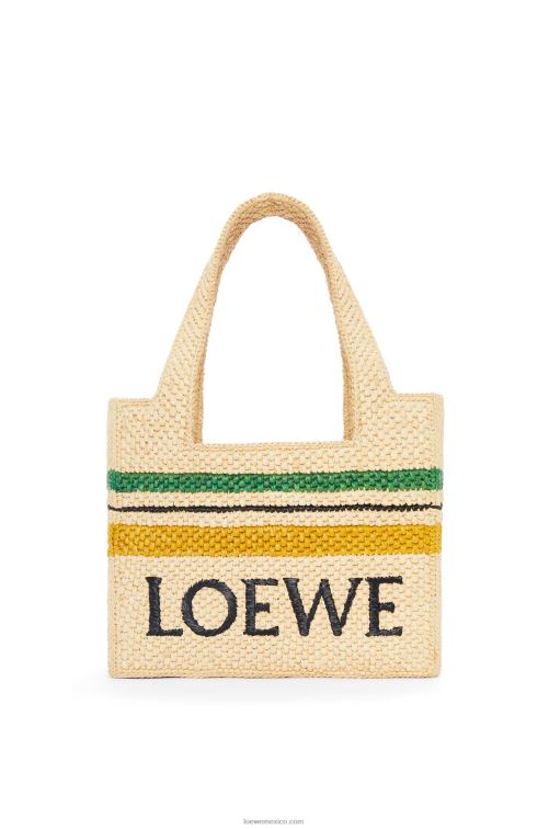 natural/multicolor bolso shopper de rafia con motivo de rayas Loewe R8J8Z14 mujer