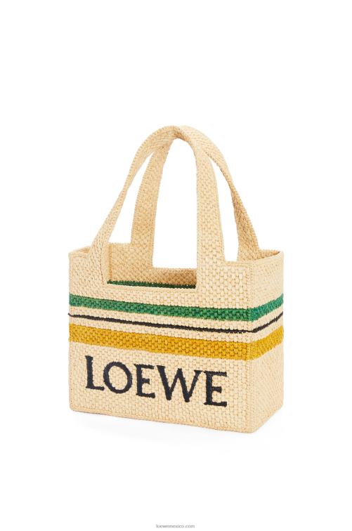 natural/multicolor bolso shopper de rafia con motivo de rayas Loewe R8J8Z14 mujer