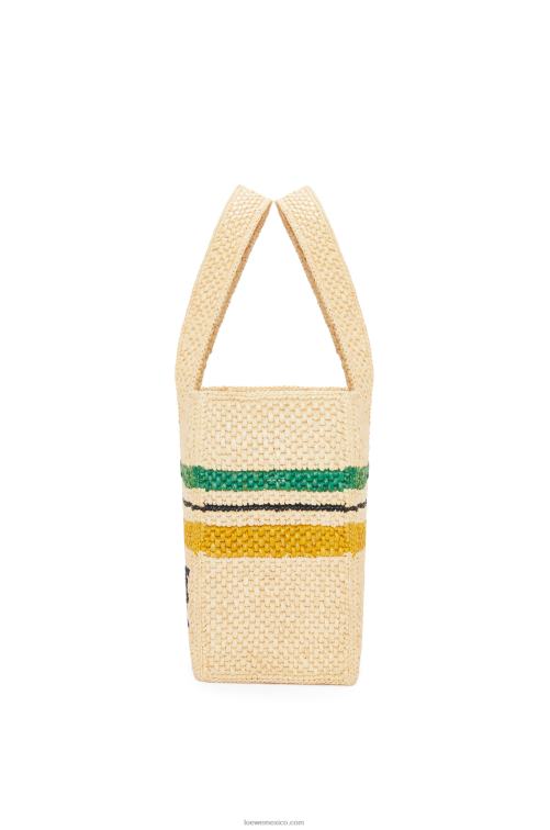 natural/multicolor bolso shopper de rafia con motivo de rayas Loewe R8J8Z14 mujer