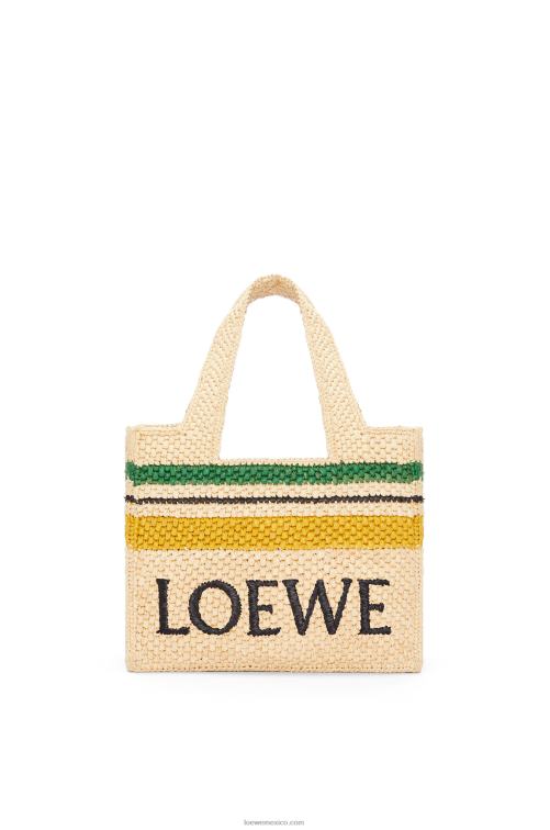 natural/multicolor bolso tote con letra pequeña en rafia Loewe R8J8Z111 mujer