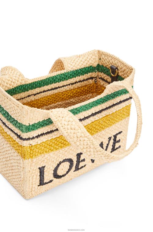 natural/multicolor bolso tote con letra pequeña en rafia Loewe R8J8Z111 mujer