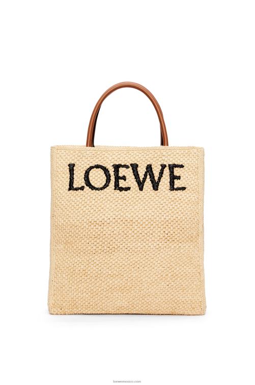 natural/negro tote bag estándar a4 en rafia Loewe R8J8Z75 mujer