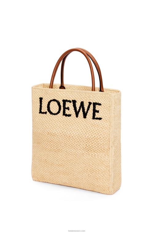 natural/negro tote bag estándar a4 en rafia Loewe R8J8Z75 mujer
