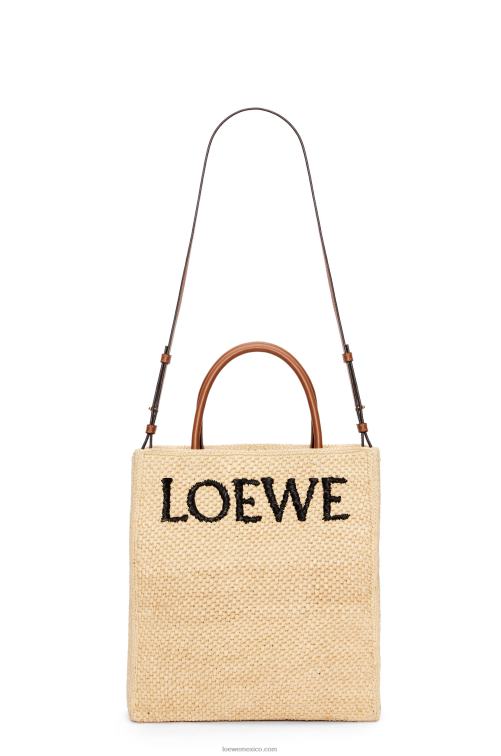natural/negro tote bag estándar a4 en rafia Loewe R8J8Z75 mujer