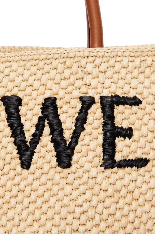 natural/negro tote bag estándar a4 en rafia Loewe R8J8Z75 mujer