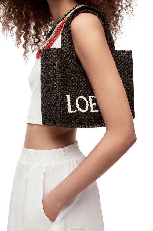 negro bolso tote con letra pequeña en rafia Loewe R8J8Z53 mujer