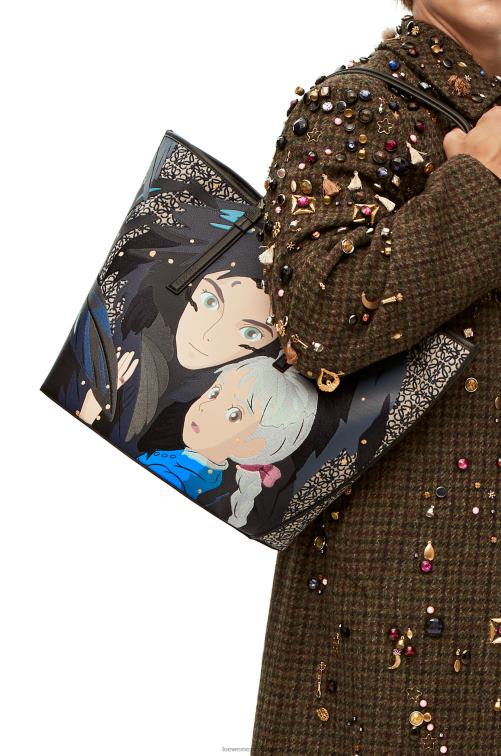 negro bolso tote howl t de jacquard con anagrama y piel de becerro Loewe R8J8Z188 mujer