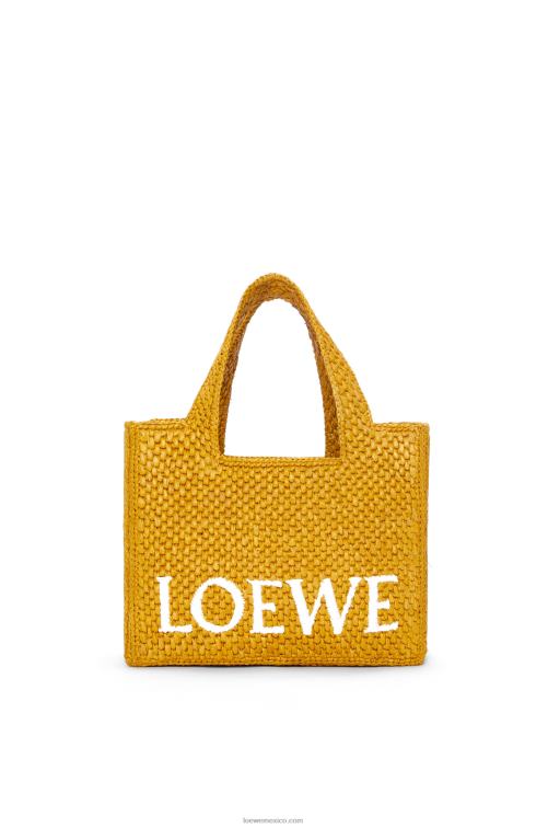 ocre bolso tote con letra pequeña en rafia Loewe R8J8Z52 mujer
