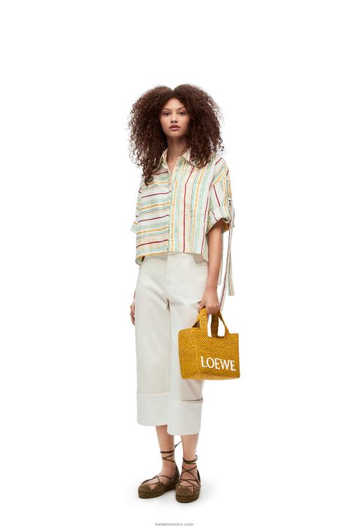 ocre bolso tote con letra pequeña en rafia Loewe R8J8Z52 mujer