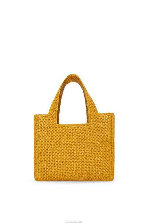 ocre bolso tote con letra pequeña en rafia Loewe R8J8Z52 mujer