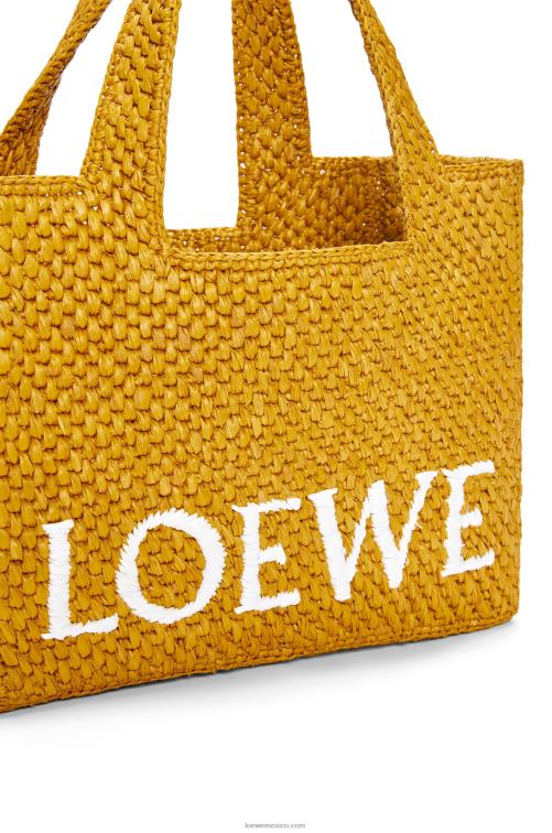 ocre bolso tote con letra pequeña en rafia Loewe R8J8Z52 mujer