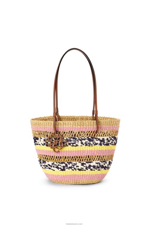 tulipán natural/rosa bolso tote basket de hierba elefante y piel de becerro Loewe R8J8Z94 mujer