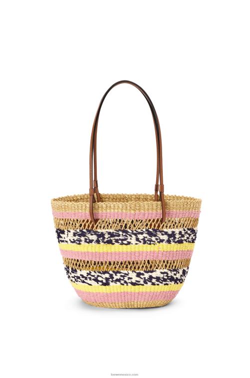 tulipán natural/rosa bolso tote basket de hierba elefante y piel de becerro Loewe R8J8Z94 mujer