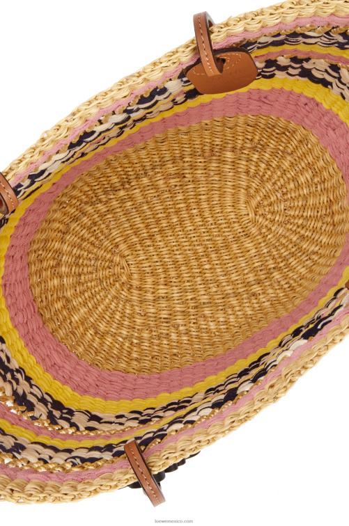 tulipán natural/rosa bolso tote basket de hierba elefante y piel de becerro Loewe R8J8Z94 mujer