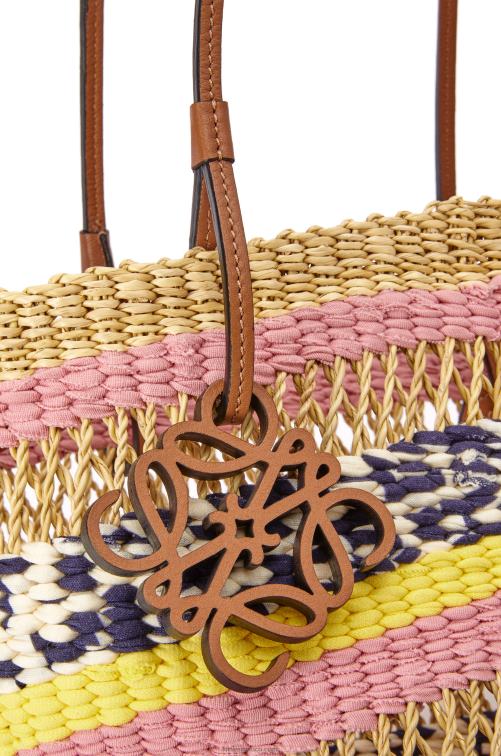 tulipán natural/rosa bolso tote basket de hierba elefante y piel de becerro Loewe R8J8Z94 mujer