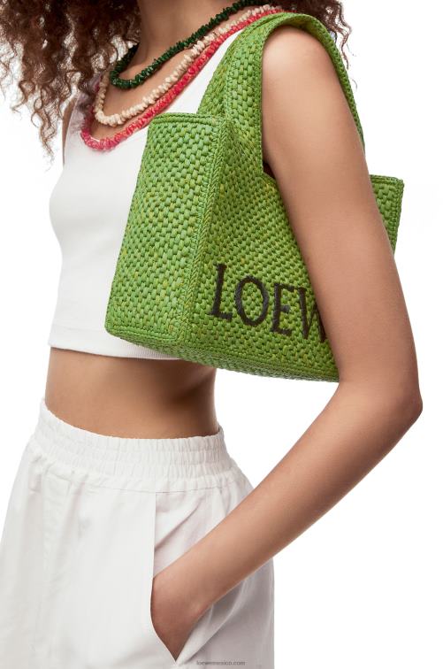 verde bolso tote con letra pequeña en rafia Loewe R8J8Z108 mujer
